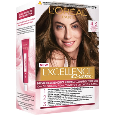 Afbeelding van 1+1 gratis: L&#039;Oréal Excellence Crème Permanente Crèmekleuring 4.3 Midden Goudbruin