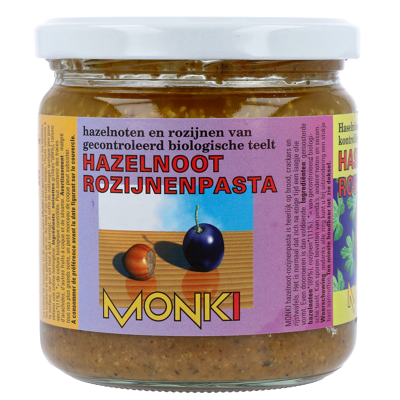 Afbeelding van Monki Hazelnoten rozijnenpasta Eko Bio, 330 gram