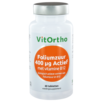 Afbeelding van Vitortho Foliumzuur 400 mcg met vitamine B12 60 tabletten