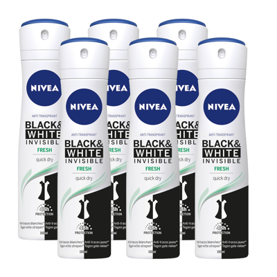 Afbeelding van Nivea Black &amp; White Invisible Fresh Deodorant Spray Voordeelverpakking 6x150ML