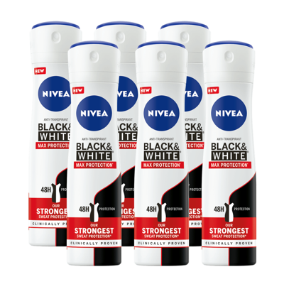 Afbeelding van Nivea Black &amp; White Max Protection Deodorant Spray Voordeelverpakking 6x150ML
