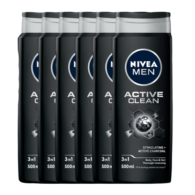 Afbeelding van Nivea Men Active Clean Shower Gel Voordeelverpakking 6x500ML