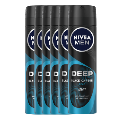 Afbeelding van Nivea Men Deep Black Carbon Beat Anti Transpirant Spray Voordeel 6x150ML