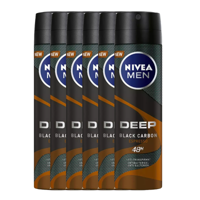 Afbeelding van Nivea Men Deep Espresso Anti Transpirant Spray Voordeelverpakking 6x150ML