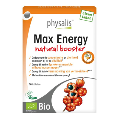 Afbeelding van Physalis Max Energy Natural Booster Tabletten 30TB
