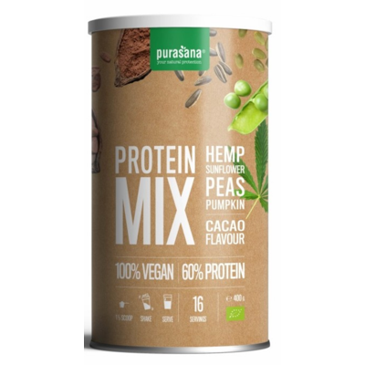 Afbeelding van Purasana Protein Mix Pea Sunflower Hemp Cacao Vegan Bio, 400 gram