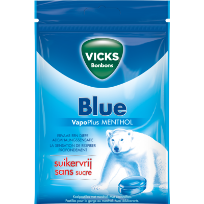 Afbeelding van Vicks Blue Menthol Suikervrij Bag, 72 gram