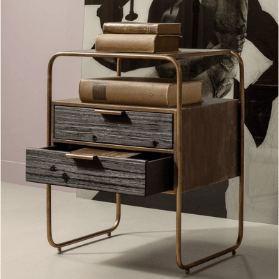 Afbeelding van BePureHome Polite nachtkastje metaal/hout antique brass Hout