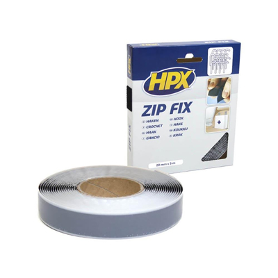 Afbeelding van HPX Zip Fix Klittenband 20 Mm X 5 Meter Grijs Lijm, Kit &amp; Tape