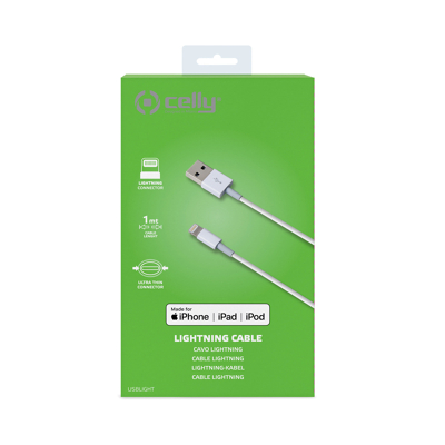 Afbeelding van Celly Lightning USB Kabel 1 Meter Wit Kleurloos Powerbanks, Batterijladers &amp; Kabels