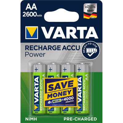 Afbeelding van Varta Batterijen Oplaadbaar NiMH HR06/AA 1.2 Volt 2600 mAh 4 Stuks