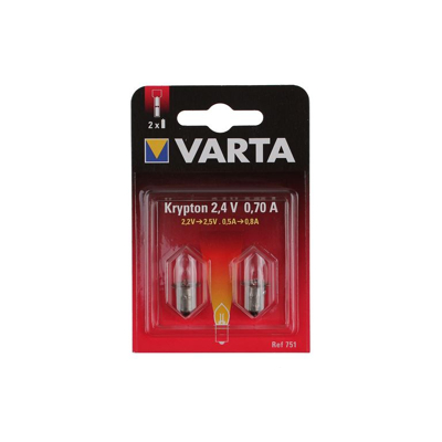 Afbeelding van Varta 751000402 kraaglamp 751 2,4V 0,75A krypton KRAAGLAMPJE2 stuks op blister
