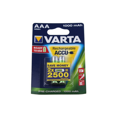 Afbeelding van Varta 5703301402 microcel accu 1,2V HR3 1000MAH READY2USE potlood (aaa) accu, blister á 2 stuks