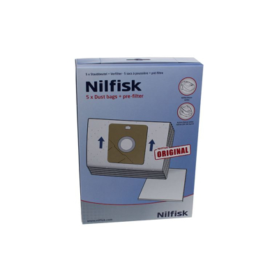 Image of Nilfisk 30050002 vacuum cleaner bag dust action plus (X5)+pre filter