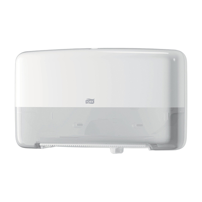 Afbeelding van Tork Twin Mini Jumbo Toiletpapier Dispenser Kunststof Wit T2 555500
