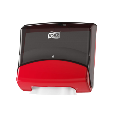 Afbeelding van Tork Dispenser voor gevouwen werkdoeken zwart rood W4 654008