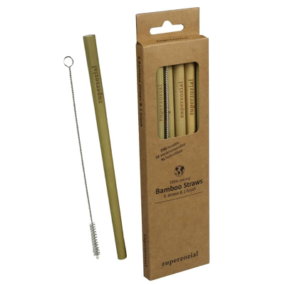 Afbeelding van Bamboe rietjes, herbruikbare set/6 + borstel