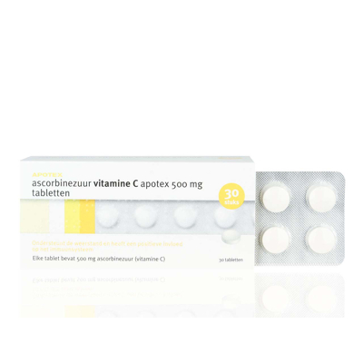 Afbeelding van Apotex Ascorbinezuur vitamine C 500 mg 30 tabletten