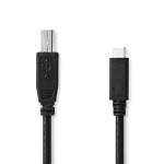 Billede af USB kabel 2.0 Type C han B 480 Mbps 15 W Nikkelplateret 1.00 m Runde PVC Sort Plastikpose