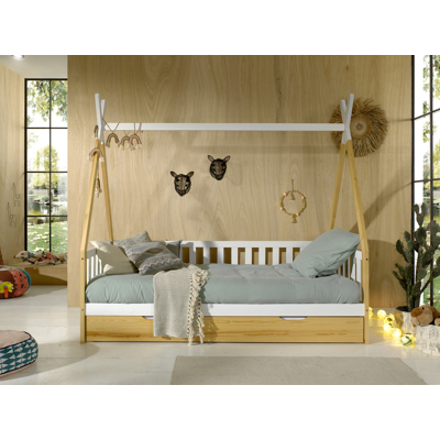 Afbeelding van Vipack Tipi 1 persoons kinderbed (bedbank) met hekje