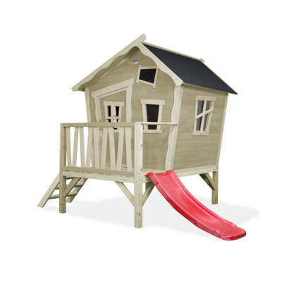 Afbeelding van EXIT houten speelhuis met glijbaan Crooky 300