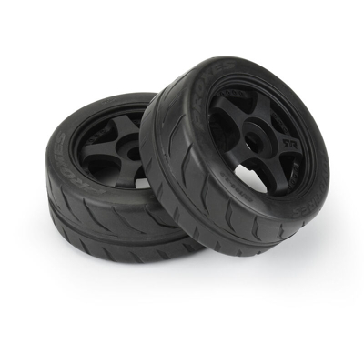Afbeelding van Toyo Proxes R888R 42/100 2.9&quot; S3 (Soft) Street BELTED Tires Mounted on Black 5 Spoke 17mm Wheels (2) for Felony Front or Infraction &amp; Limitless