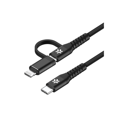 Afbeelding van Celly Duo USB C Kabel Zwart 1 Meter Powerbanks, Batterijladers &amp; Kabels