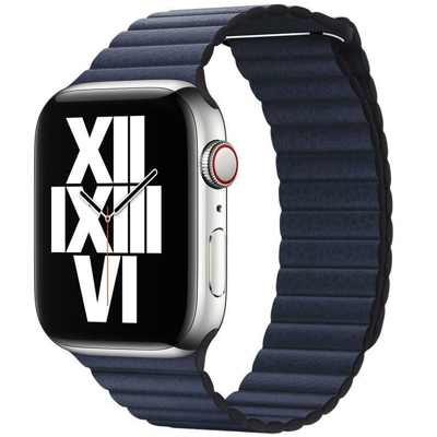 Abbildung von Apple Watch Armband Original Echtes Leder Dunkelblau Geeignet für Series 1 9 / SE Ultra (2)