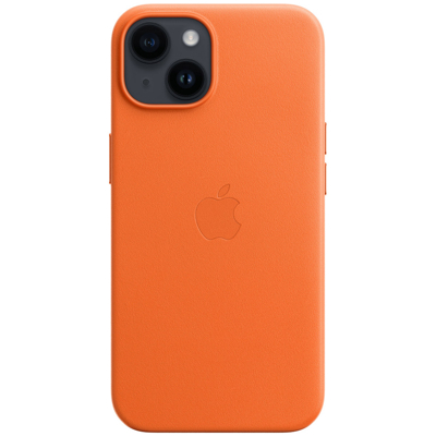 Abbildung von Apple iPhone 14 Hülle MagSafe Echtleder Original Hard Case/Backcover Handyhülle Orange