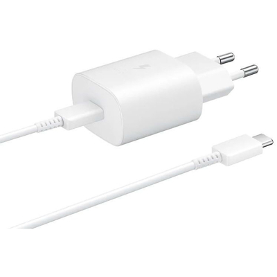 Abbildung von Samsung Ladegerät Netzteil Travel Adapter + USB C auf kabel Weiß