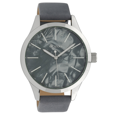 Afbeelding van OOZOO C10074 Horloge Timepieces Collection staal/leder zilverkleurig bluegrey 45 mm