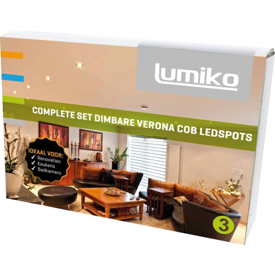 Afbeelding van Klemko Lumiko Verona COB pakket met 3x ledspot 3000K dimbaar