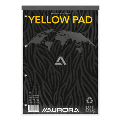 Afbeelding van Schrijfblok Aurora A4 lijn 80vel 80gr 4 gaats geel