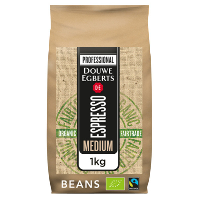 Afbeelding van Koffie Douwe Egberts espresso bonen medium roast Organic en Fairtrade 1kg