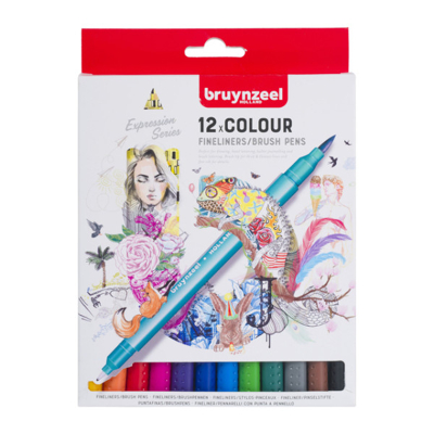 Afbeelding van Fineliner Brush pen Bruynzeel Creatives set 12 kleuren