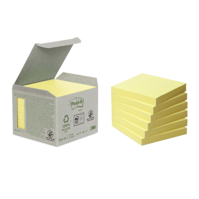 Afbeelding van Post it Recycled notes, 100 vel, ft 76 x mm, geel, pak van 6 blokken memoblok