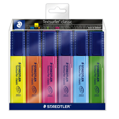 Afbeelding van Staedtler markeerstift Textsurfer Classic etui van 6 stuks: geel, oranje, roze, paars, blauw en groen