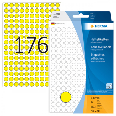 Afbeelding van Etiket HERMA 2211 rond 8mm geel 5632stuks