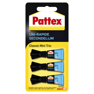 Afbeelding van Secondelijm Pattex Classic mini trio tube 3x1gram op blister