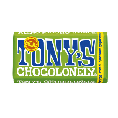 Afbeelding van Chocolade Tony&#039;s Chocolonely puur amandel zeezout reep 180gr