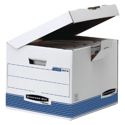 Afbeelding van Archiefdoos Bankers Box System flip top kubus wit blauw