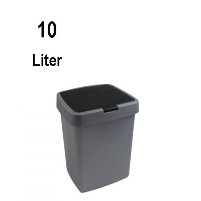 Afbeelding van SUNWARE Delta vuilnisbak met klep deksel bevestigingsring 10 L 25 x 22 32,5 cm metallic/zwart