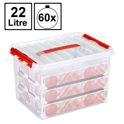Abbildung von SUNWARE Q Line Weihnachtsbox 22 L + Tabletts für 60 Kugeln transparent/red