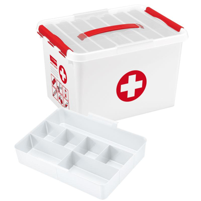 Afbeelding van SUNWARE Q Line First Aid Box + 1 Tray 22 liter 40x30x26cm wit/transparant/rood