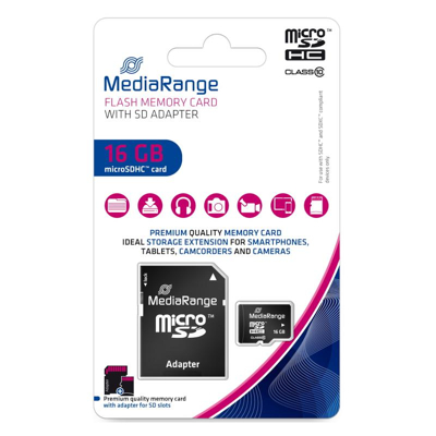Afbeelding van MediaRange Micro SDHC geheugenkaart Class 10 met SD adapter 16 GB