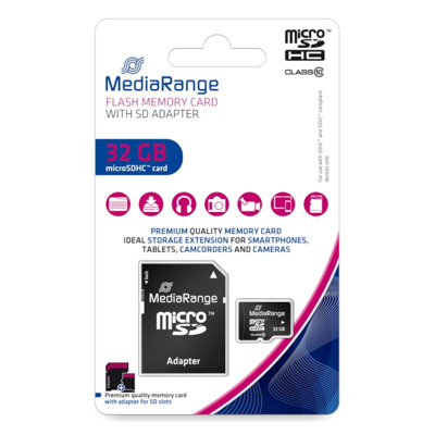 Afbeelding van MediaRange Micro SDHC geheugenkaart Class 10 met een SD adapter 32 GB