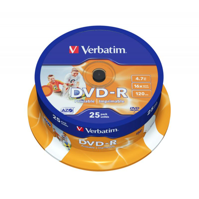 Abbildung von DVD R 4,7 GB VERBATIM Photo Printable 16x Cakebox 25 Stück