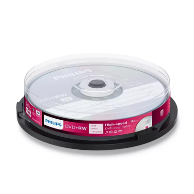 Afbeelding van DVD+RW 4,7 GB PHILIPS 4x Speed Cakebox 10 stuks