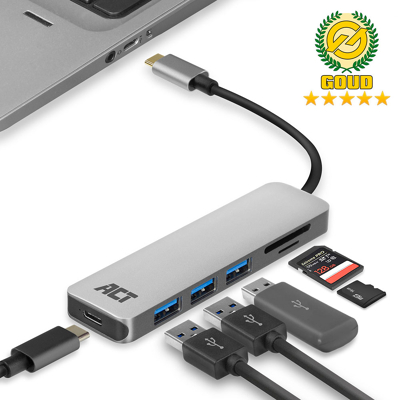 Afbeelding van USB C adapter ACT 15 centimeter (3x USB, 1x USBC, SD kaartlezer)