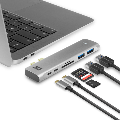 Afbeelding van ACT AC7025 USB C Thunderbolt 3 HDMI Multi Port Adapter 4K 2x A Kaartlezer